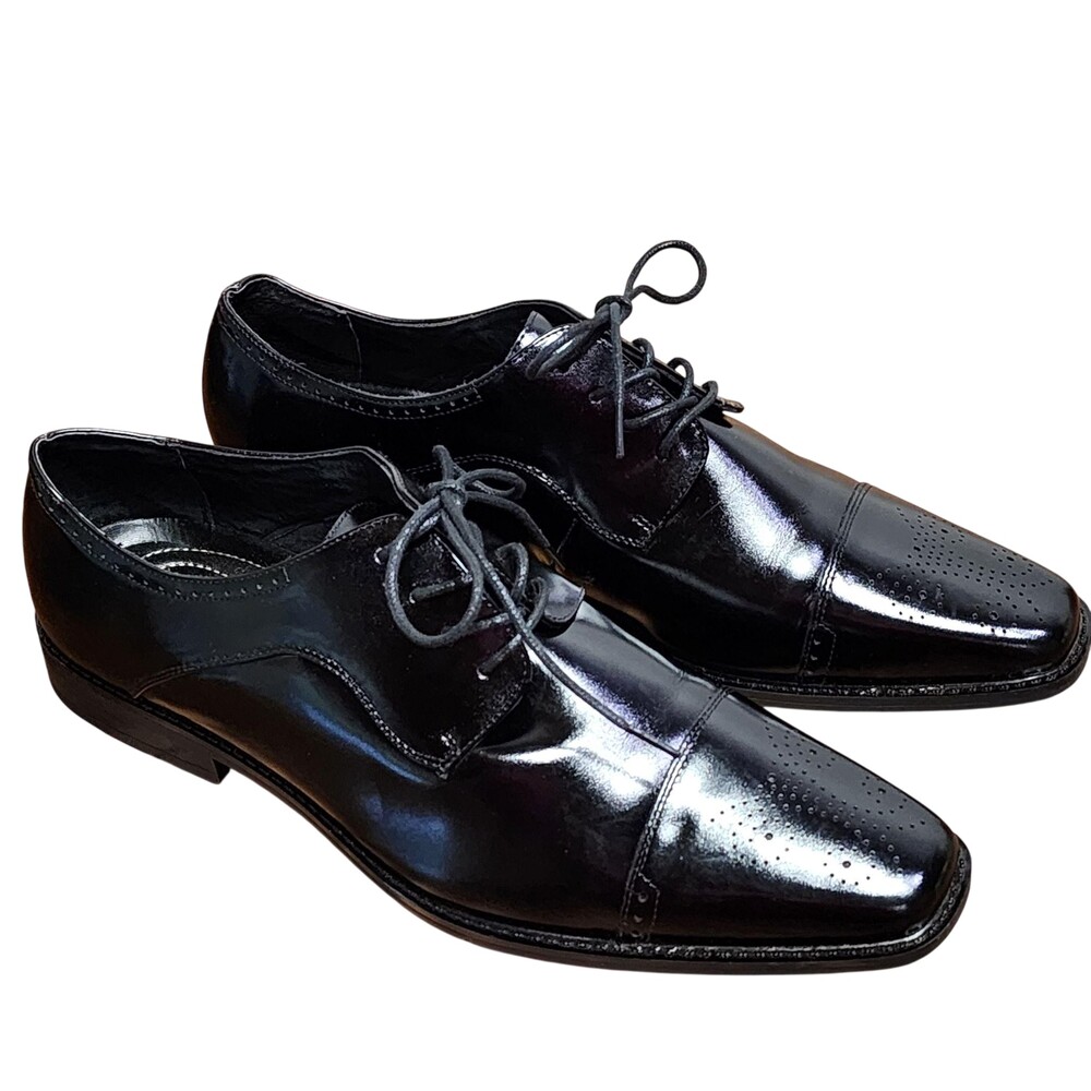 Stacy Adams Dress Shoes Mens Size 13W Black Leather Cap Toe Square 20194-001